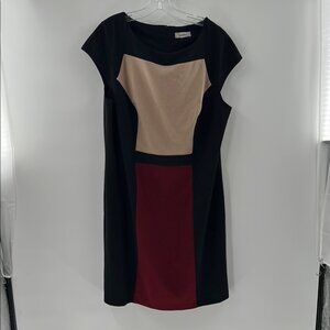 Dressbarn Women’s Black Tan Red Sheath Mini Dress Crew Neck